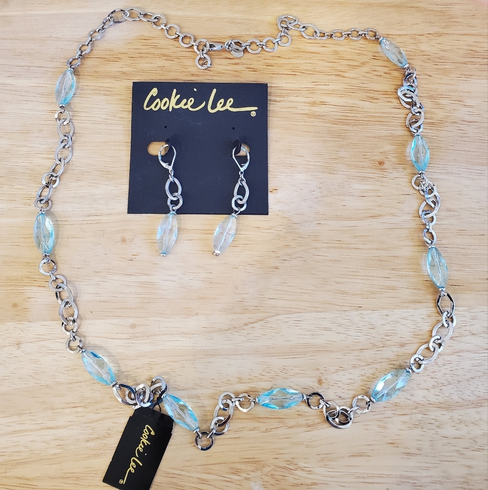 Cookie Lee Silver and Crystal Necklace and Earrings